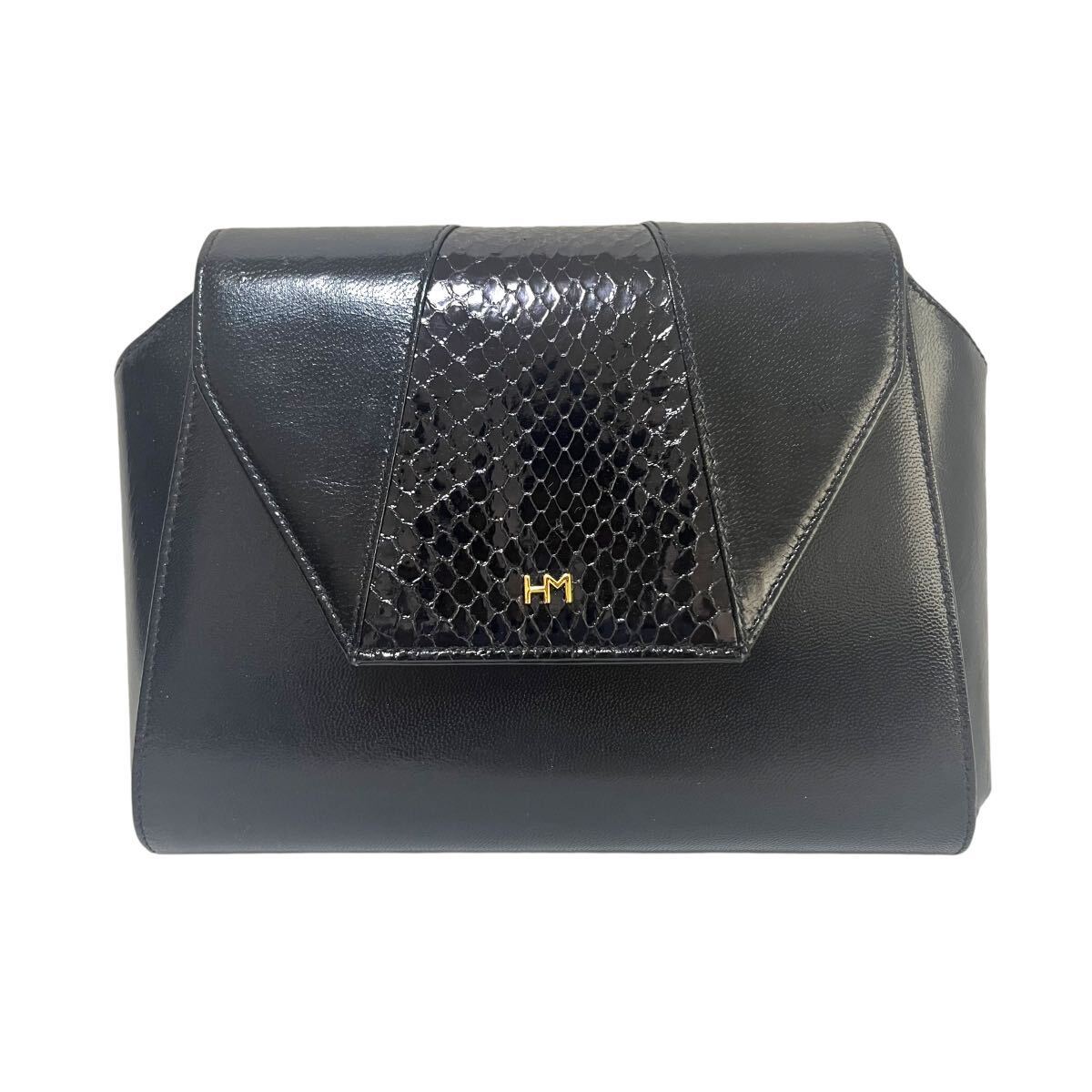 [ condition excellent ]HANAE MORI( is na emo li) clutch bag second bag leather black 