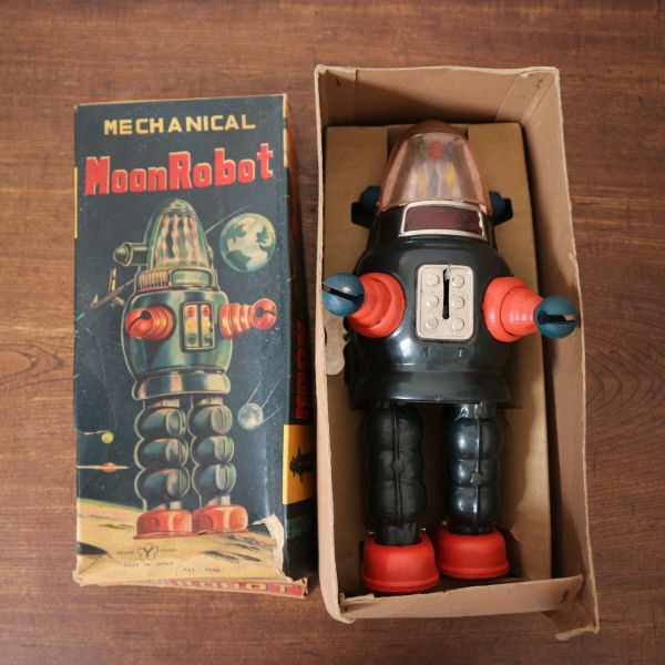 fc60545 ヨネザワ 米澤製 ムーン ロボット MECHANICAL Moon Robot ロビー 箱付 ヴィンテージ ブリキ 玩具 コレクションの画像2