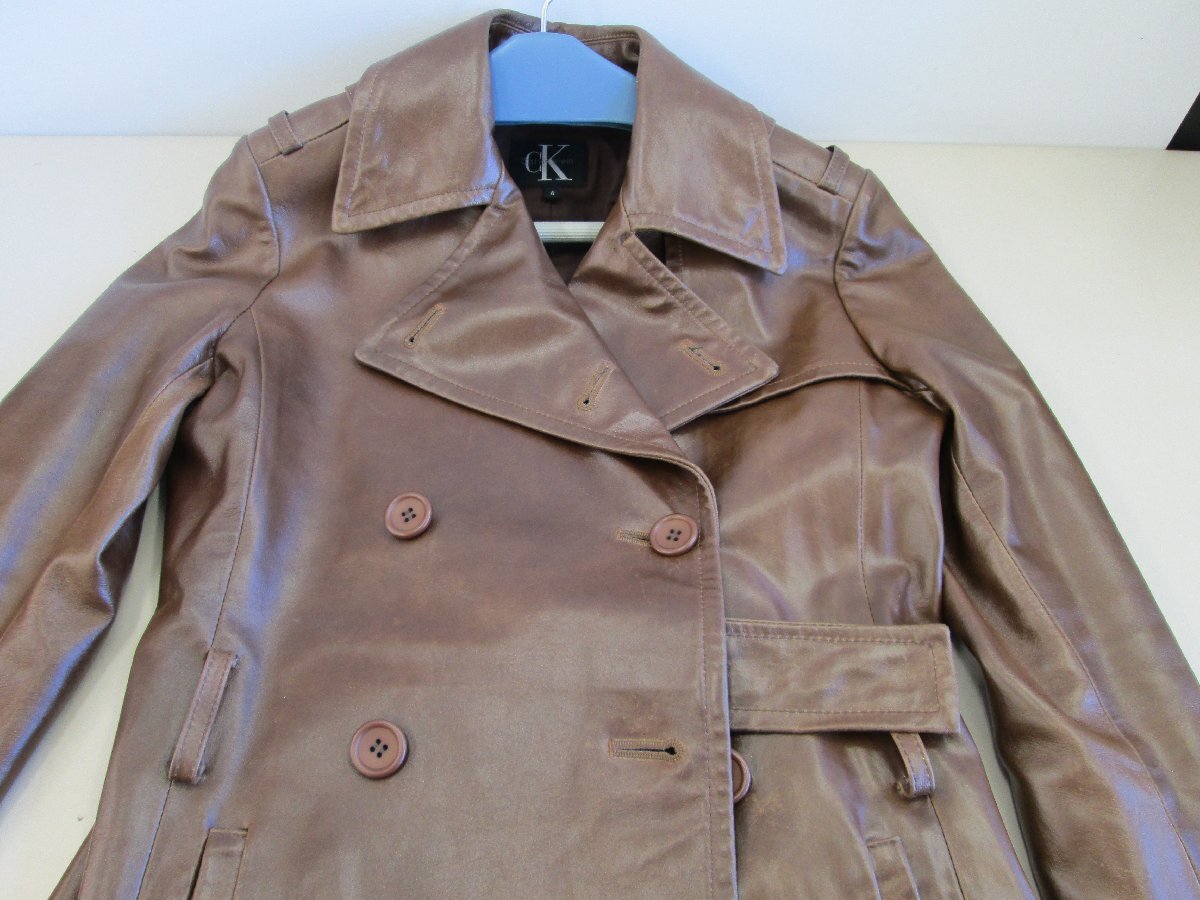 * secondhand goods * Calvin Klein CK leather coat jacket Brown cow leather size 4[ other commodity . including in a package welcome ]