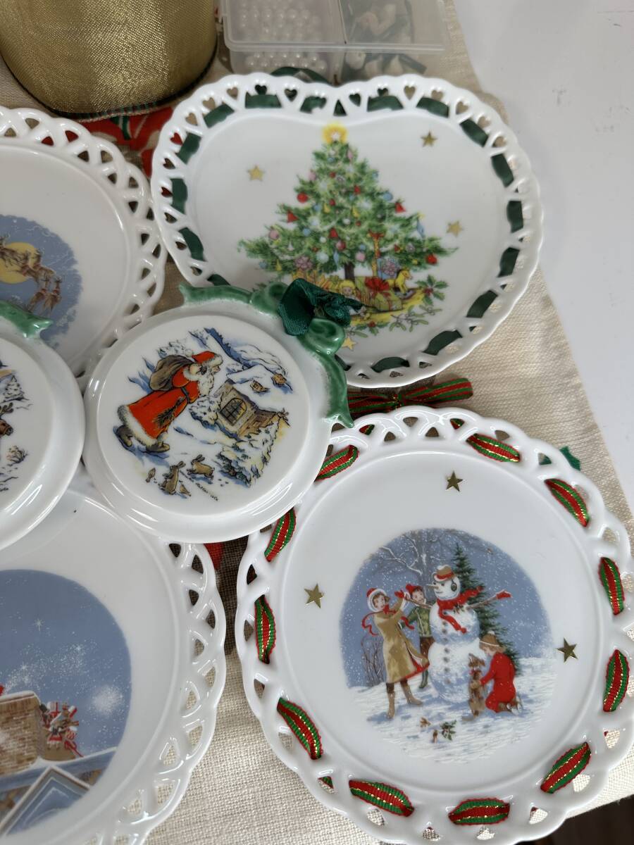 クリスマス雑貨　装飾　飾り皿　リボン　レース_画像3
