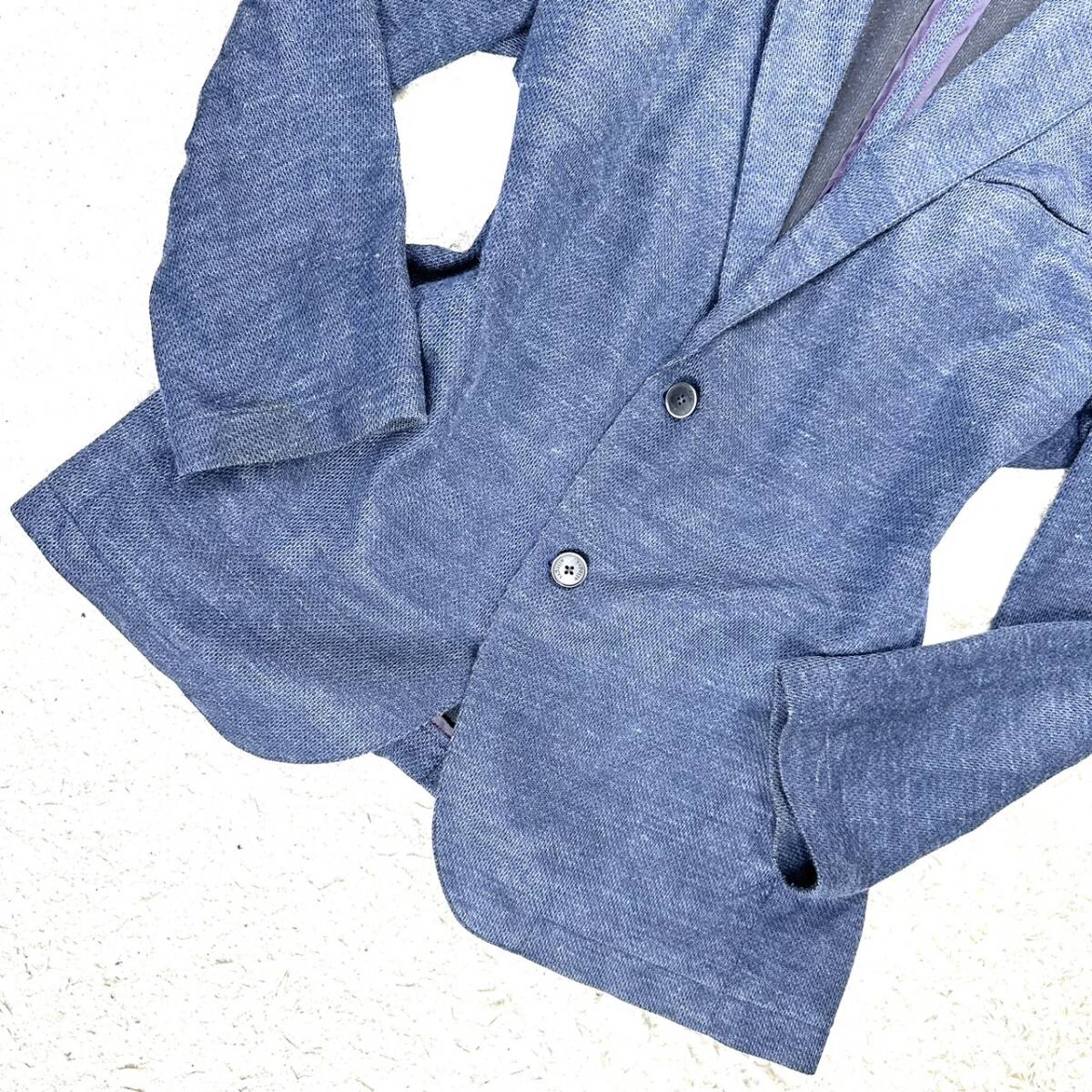 極美品 サイズXL 麻使用 アレグリ allegri テーラードジャケット スプリング サマー ビジネス 三陽商会 リネン ネイビー 50の画像4