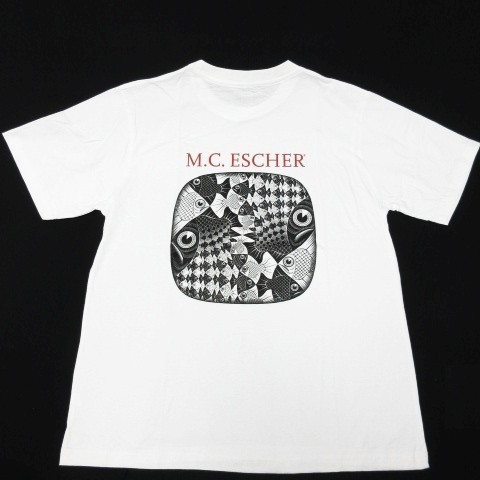 【新品】M.C.ESCHER MCエッシャー 半袖Tシャツ 騙し絵 白 メンズXLサイズ レディースXXLサイズ 男女共用■LBT20-038_画像1