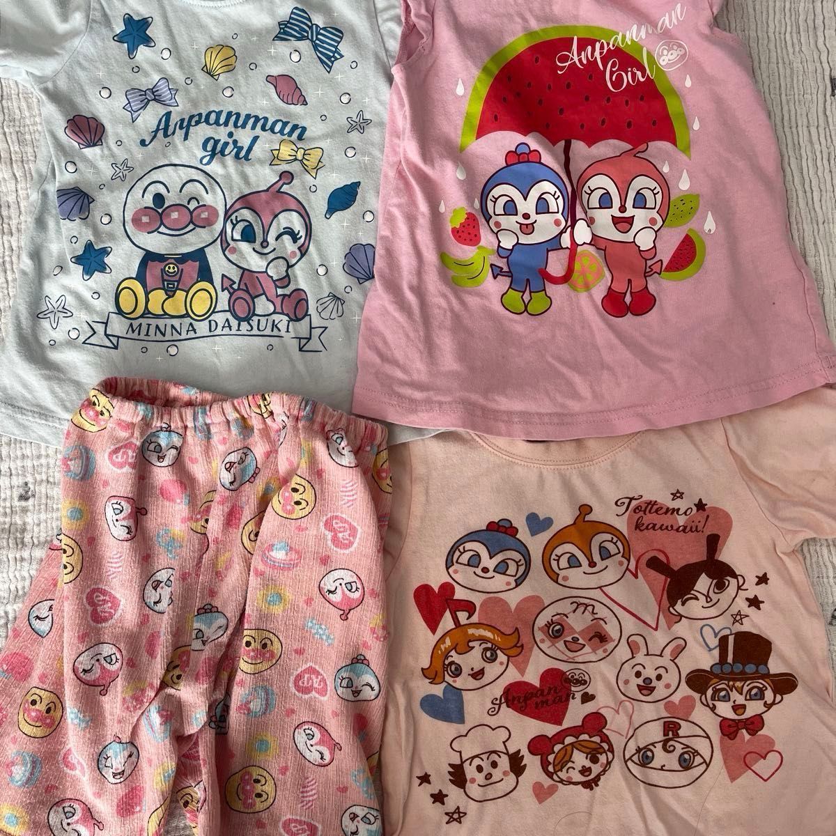 アンパンマン　半袖Tシャツ　ズボン　まとめ売り　4点　ドキンちゃん　コキンちゃん　90 女の子　保育園着 ピンク　夏服　パジャマ