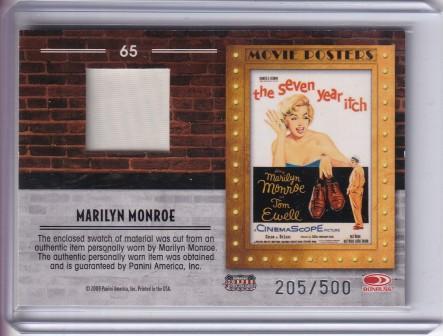 2009 Donruss Americana ☆Marilyn Monroe/マリリン・モンロー☆ 500枚限定 Movie Posters Material ＃65の画像2