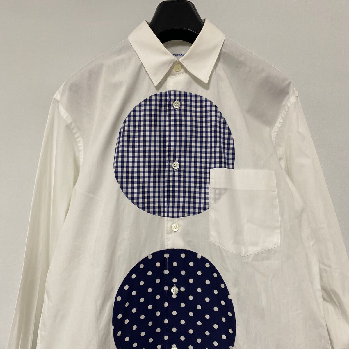 美品 名作 COMME des GARCONS SHIRT サークル ドット 切替 シャツ XS コムデギャルソン シャツ ギンガム チェック ホワイト 白_画像2