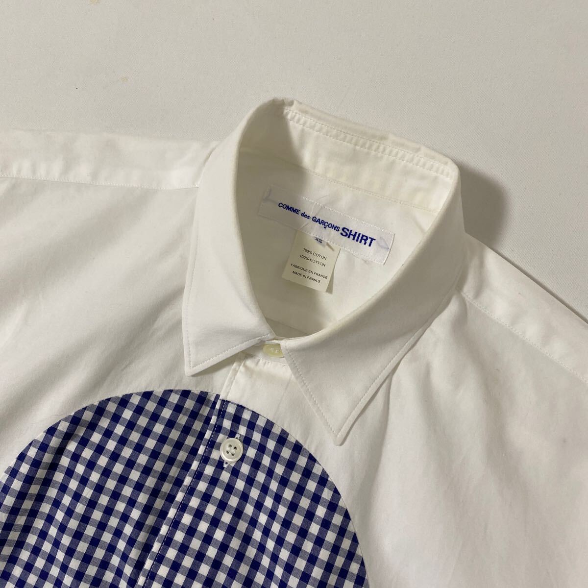 美品 名作 COMME des GARCONS SHIRT サークル ドット 切替 シャツ XS コムデギャルソン シャツ ギンガム チェック ホワイト 白の画像4