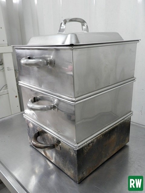 2段 蒸し器 ステンレス 業務用 370×300×450mm 厨房用品 角型 せいろ 蒸し料理 [4]_画像4