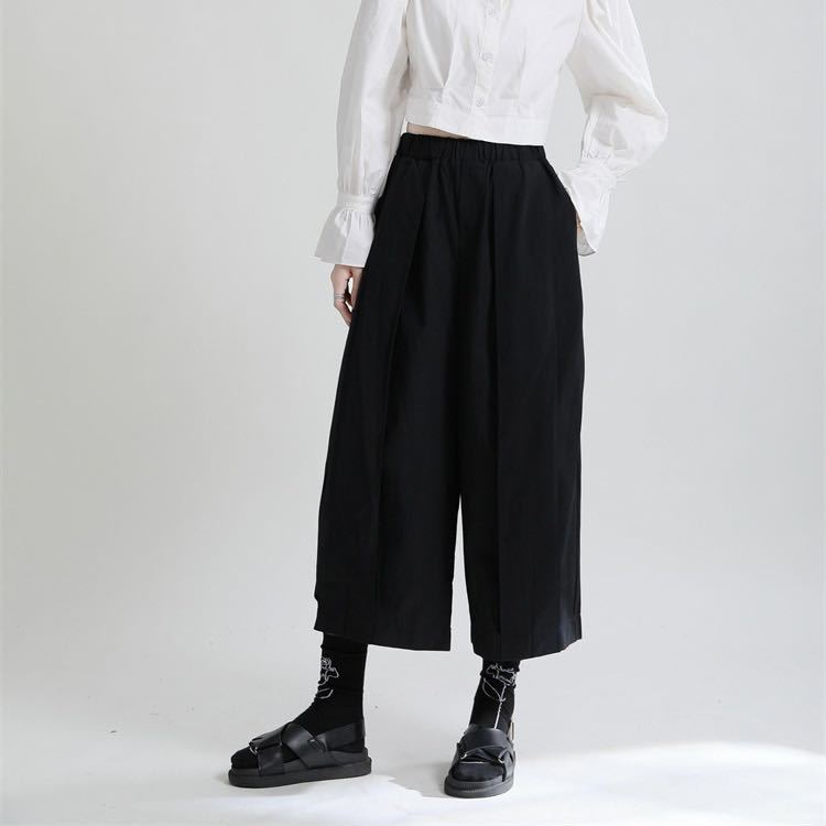  easy wide pants rubber high waist slacks commuting lady's cotton 100%ba Rune pants ko Kuhn pants simple plain body type cover 