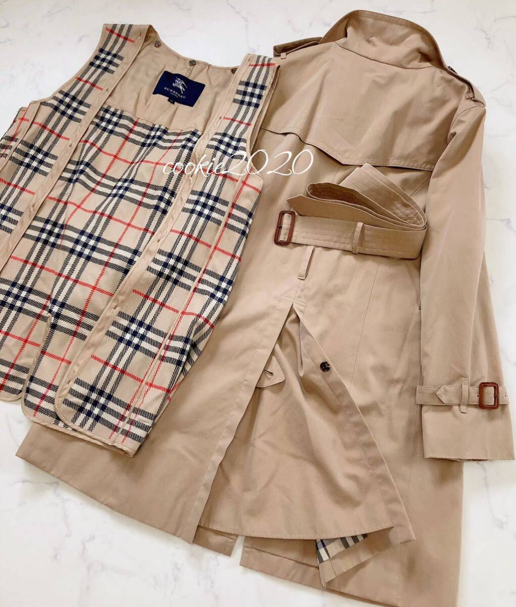 高級【美品★日本製ライナー付きトレンチコート】BURBERRY、バーバリーロンドン、春に活躍、大きいサイズ、ノバチェック、美ライン、良品_画像3