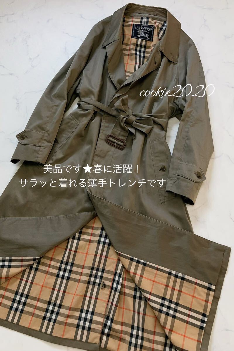 高級【美品トレンチコート】BURBERRY、バーバリー、春に活躍、ノバチェック、大きいサイズ、美ライン、人気デザインの画像1