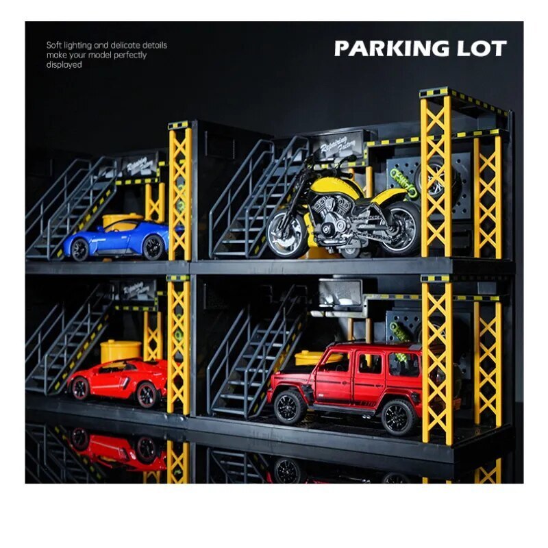 1/24 garage kit miniature display light attaching minicar geo llama exhibition for parking place bike DIY car toy Mini model 