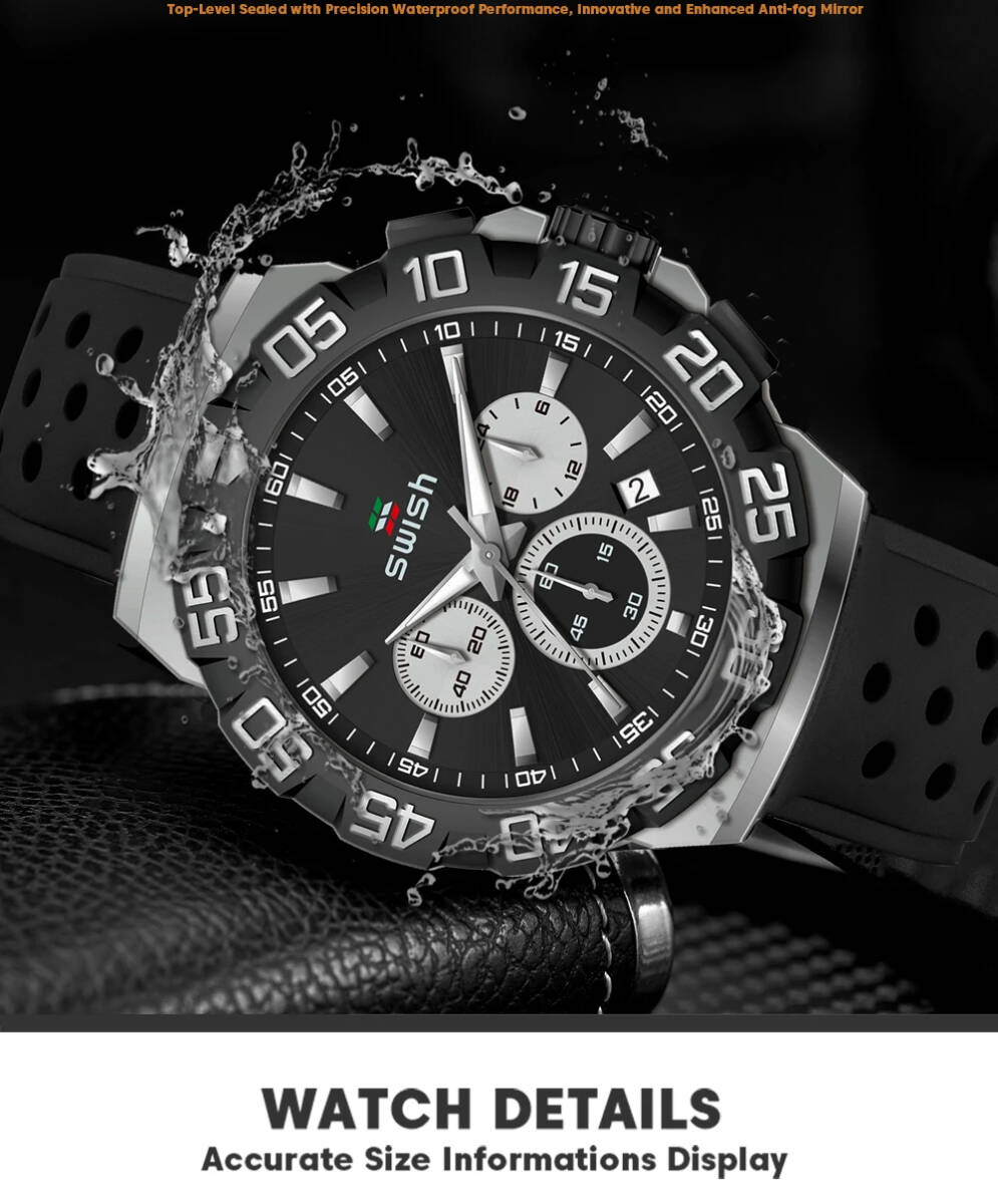 【Black ブラック】メンズ高品質腕時計 海外人気ブランド Swishwish クロノグラフ スポーツ 防水 クォーツ式 ラバーバンド_画像4