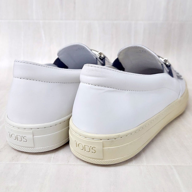 1 jpy ~![73740BS] unused * goods with special circumstances TOD\'S Tod's slip-on shoes 37.5/24.5cm white × silver sneakers fringe shoes original leather 