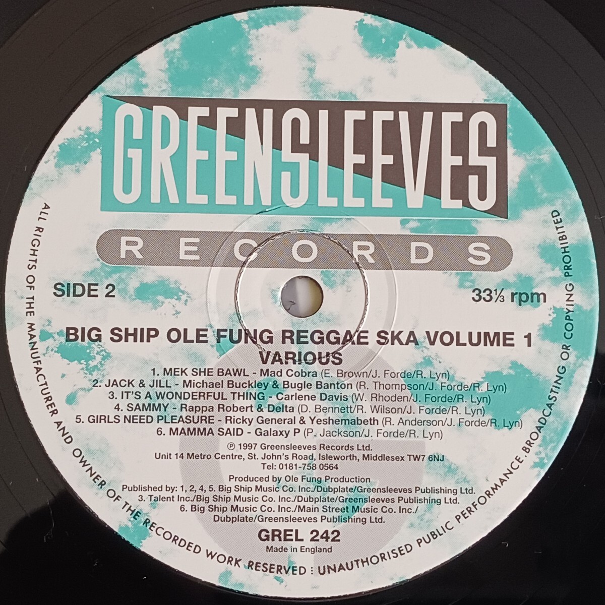 『BIG SHIP OLE FUNG REGGAE SKA VOLUME ONE』UK 盤輸入LPレコード / REGGAE SKA / ONE WAY / BOY KEN / ONE FAMILY/ GREENSLEEVESの画像5