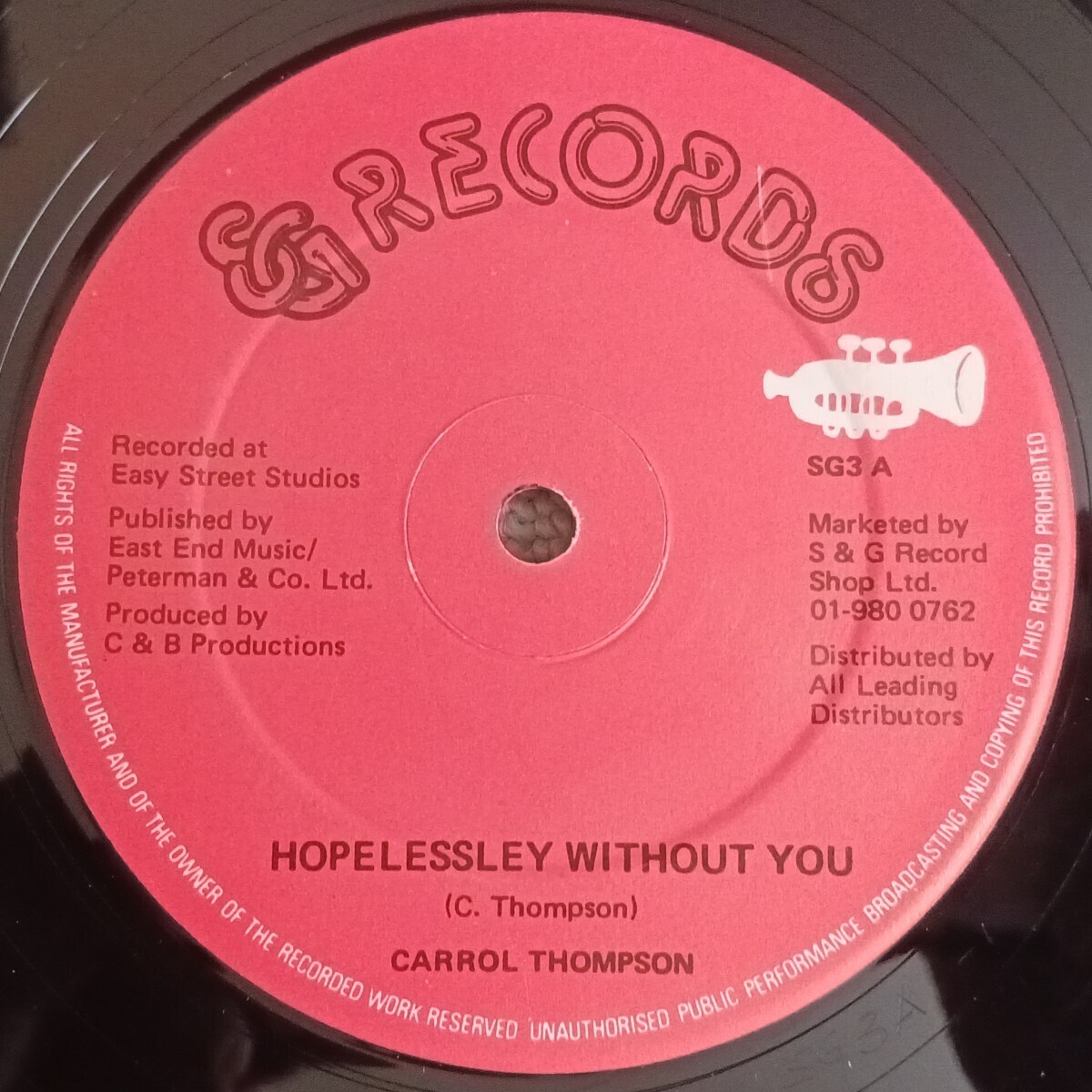 CARROL THOMPSON『HOPELESSLEY WITHOUT YOU / YOU ARE THE ONE I LOVE』12インチシングルレコード / LOVERS ROCK / ラヴァーズ・ロックの画像1