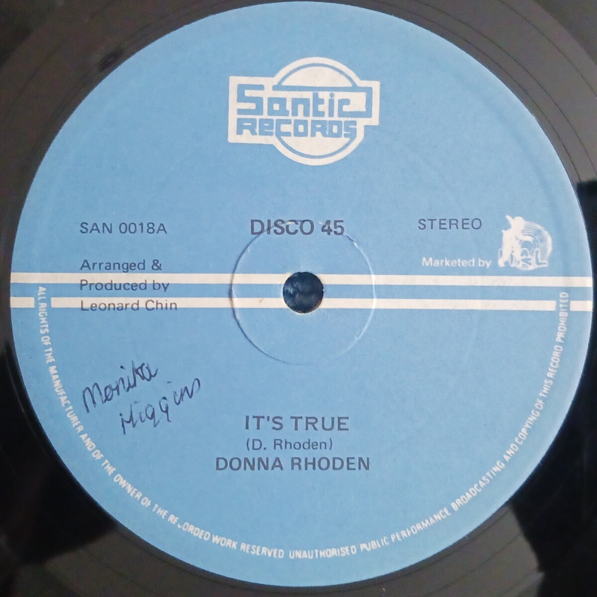 DONNA RHODEN『IT'S TRUE』１２インチシングルレコード / SANTIC / SAN 0018 / LOVERS ROCK / ラヴァーズ・ロックの画像1