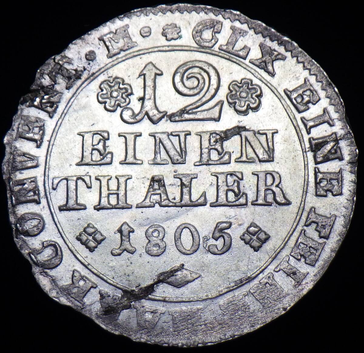 1805年 ドイツ ブラウンシュヴァイク＝ヴォルフェンビュッテル侯領 1/12ターラー銀貨 ガウスのパトロン 駆馬の画像2