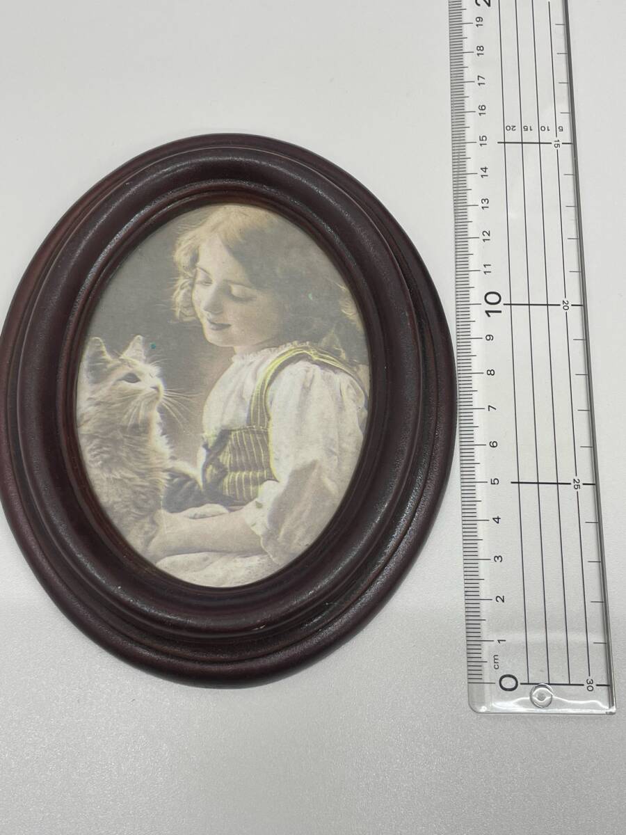 ＃3638 フォトフレーム オーバル 猫と少女 アンティーク インテリア 洋風 写真立て 雑貨 オブジェ コンパクト 現状保管品の画像5