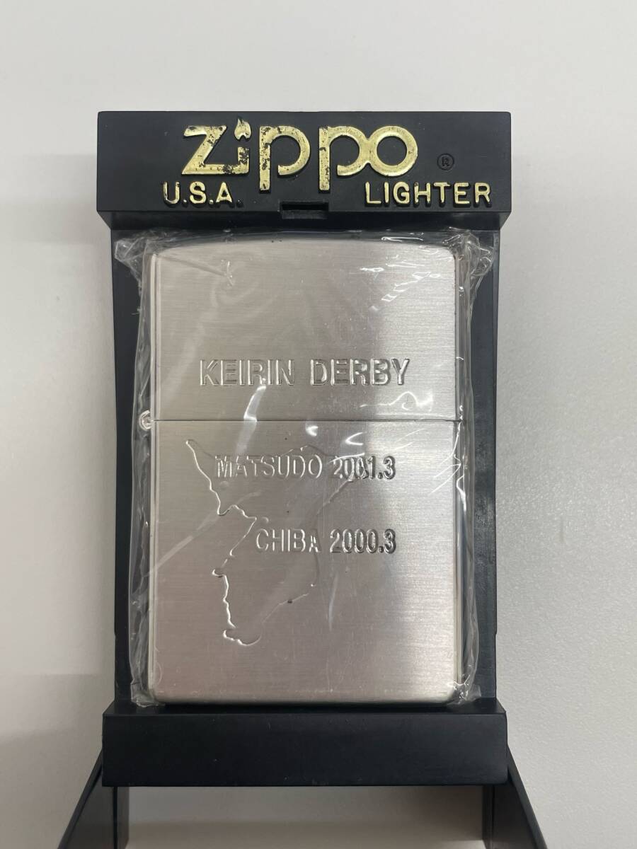 #3788 Zippo ジッポー 未使用 オイル ライター KEIRIN DERBY CHIBA MATSUDO 千葉 競輪 ダービー 希少 レア シルバー ケース付き 現状保管品の画像1