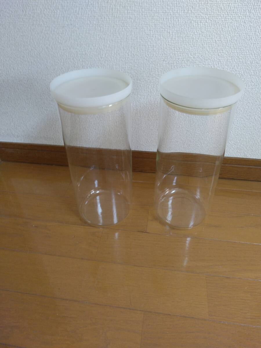  Muji Ryohin стеклянный ( крышка поли Pro pi Len ) канистра ( высота примерно 28.5cm, диаметр примерно 11.5cm)2 шт 