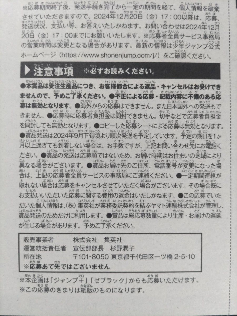 ※応募用紙1枚のみ!!　ジャンプGIGA2024SPRING付属『僕のヒーローアカデミア』 応募者全員サービス 応募用紙