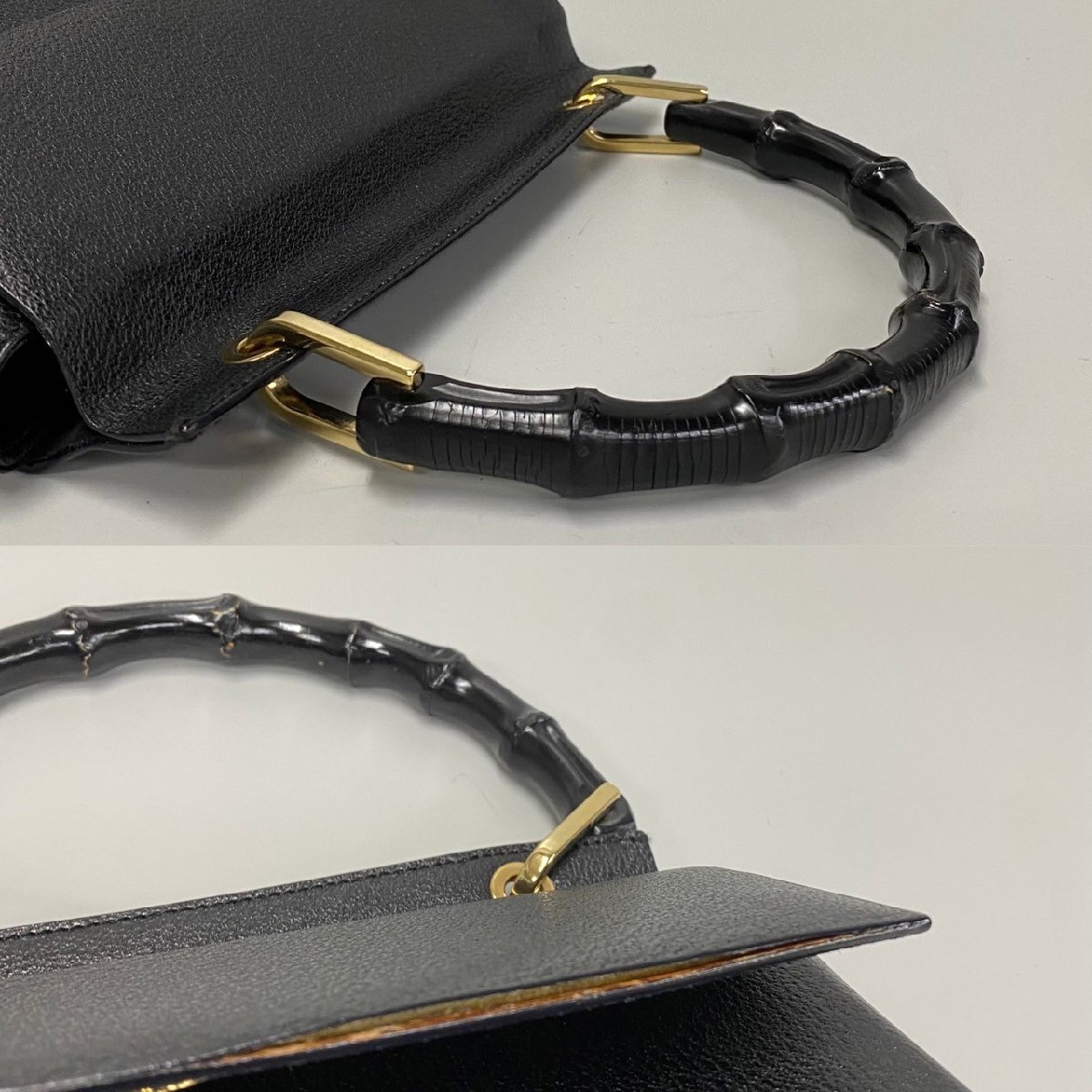 極上 美品 GUCCI オールドグッチ グッチ ヴィンテージ バンブー レザー 本革 ハンドバッグ ミニ トートバッグ ブラック 3mnj1483-2_画像7