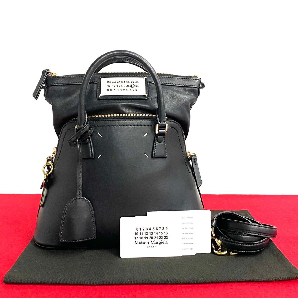 極 美品 鍵 カデナ付 MAISON MARGIELA メゾンマルジェラ 5AC ミニ レザー 本革 2way ハンドバッグ ショルダーバッグ ブラック 20192_画像1