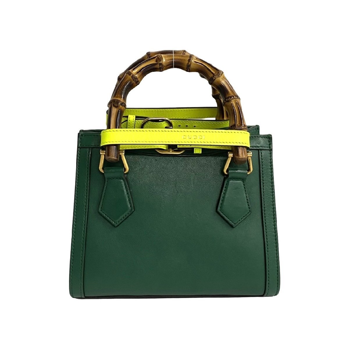  almost unused box attaching GUCCI Gucci Diana Mini tote bag bamboo leather original leather 2way handbag Mini shoulder bag green 26038