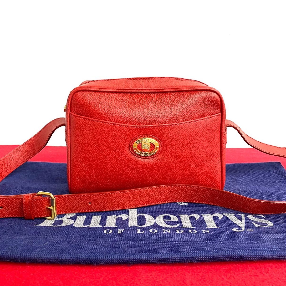 極 美品 BURBERRYS バーバリーズ ノバチェック ロゴ 金具 レザー キャンバス ミニ ワン ショルダーバッグ ポシェット レッド 23813_画像1