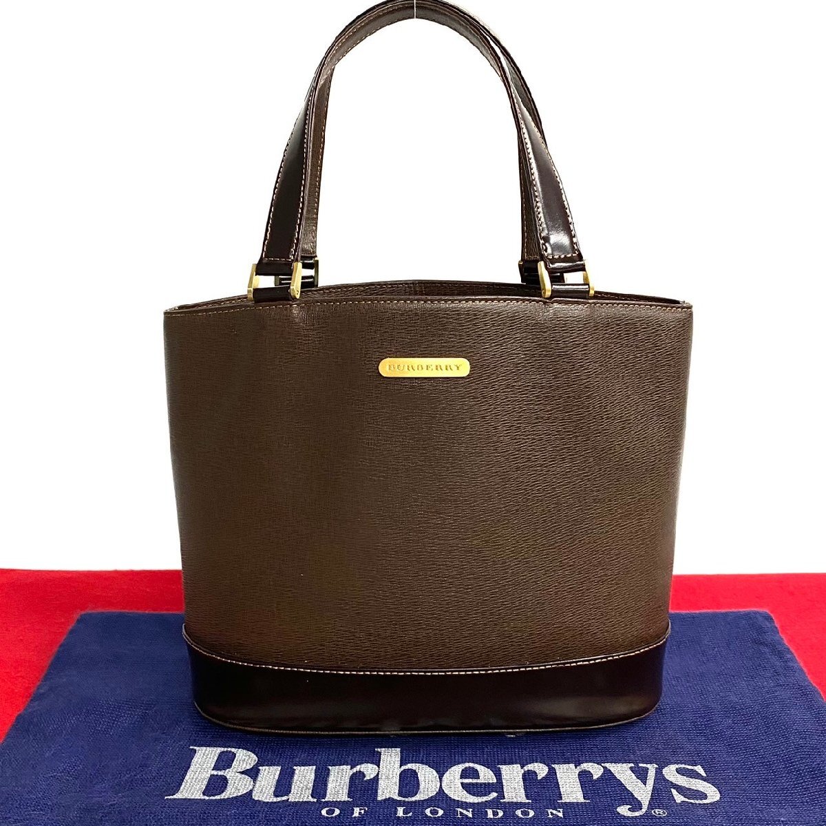 ほぼ未使用 希少品 BURBERRY バーバリー ロゴ 金具 ノバチェック レザー 本革 ハンドバッグ ミニ トートバッグ ブラウン 茶 27110_画像1