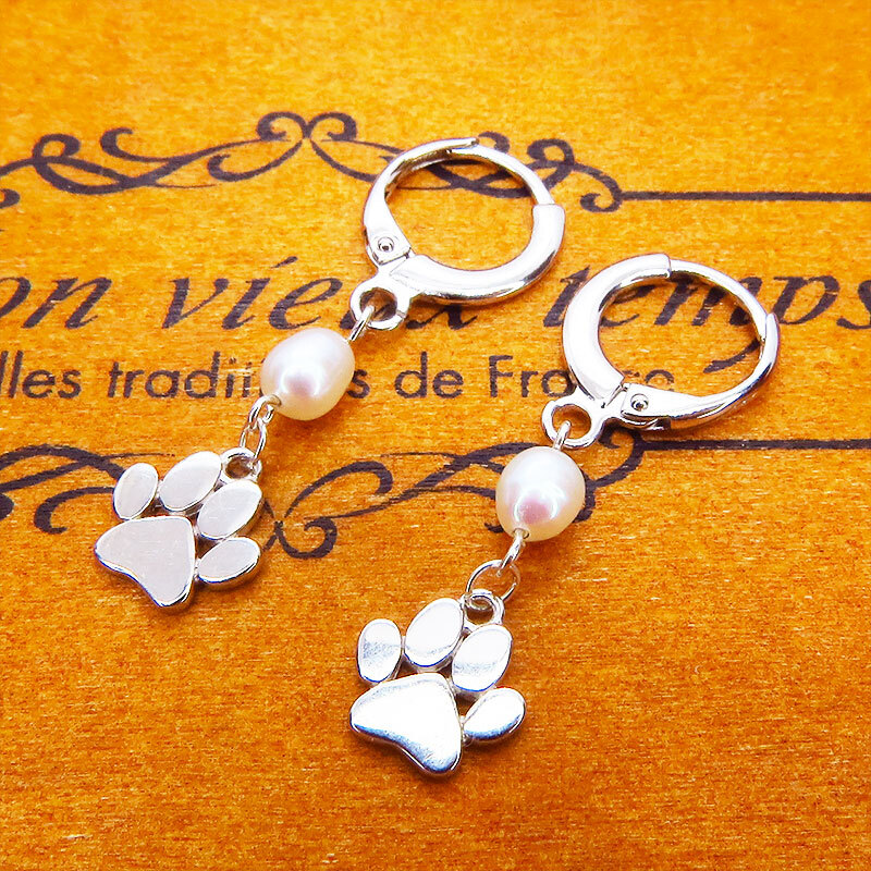  silver 925 pad ...... motif . fresh water pearl . combination . hoop earrings ring earrings cat dog 