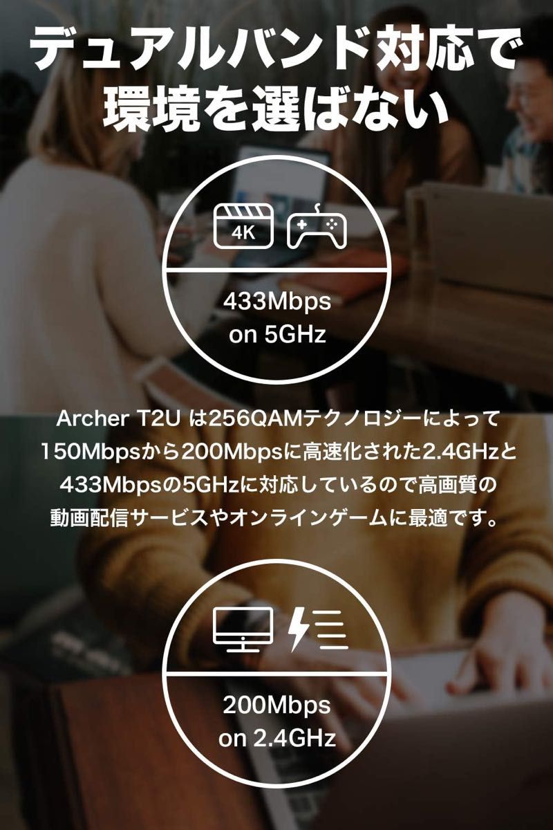 TP-Link WiFi AC600 ナノUSB無線LAN子機433 + 200Mbps 11ac対応 