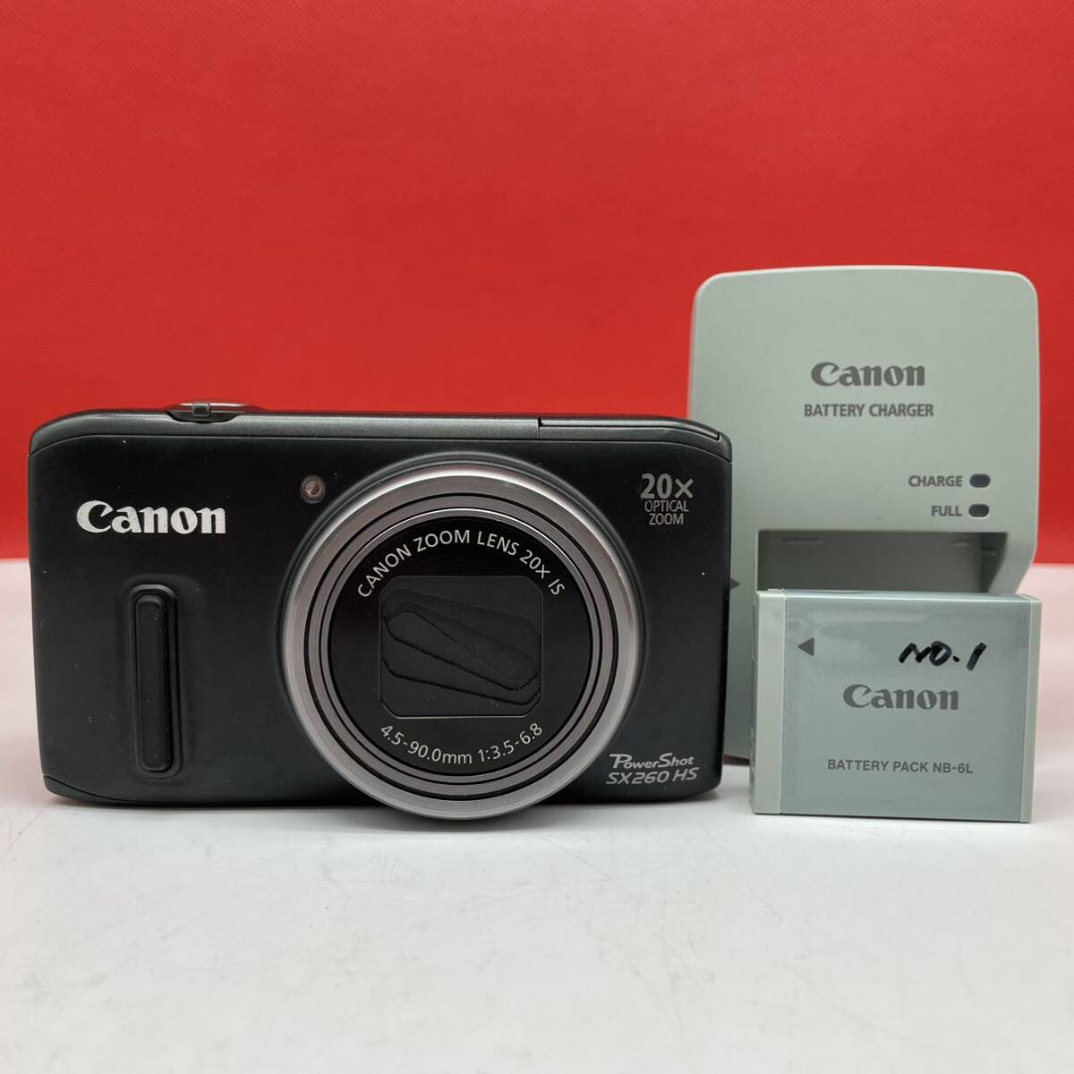 □ Canon PowerShot SX260 HS PC1742 コンパクトデジタルカメラ ブラック 動作確認済 現状品 NB-6L バッテリー 充電器 キャノン_画像1