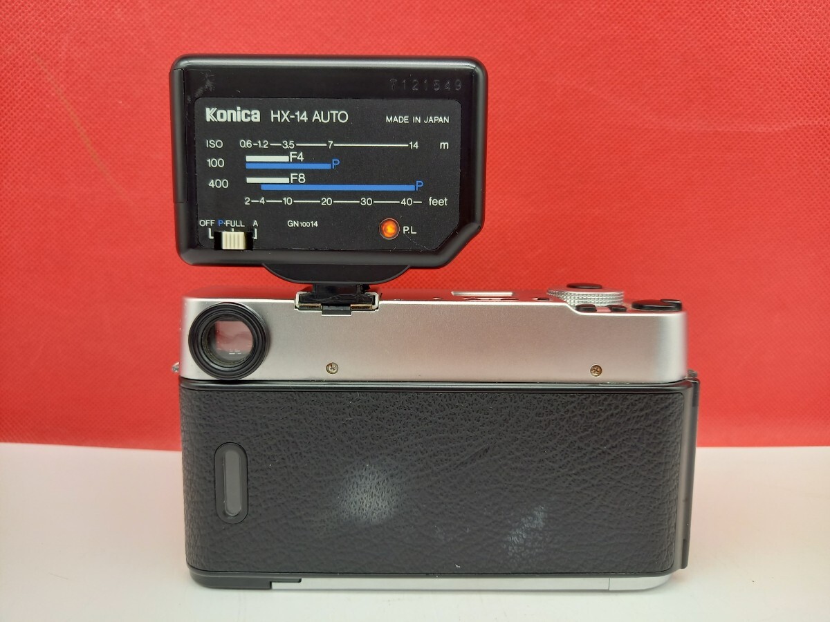 ■ KONICA HEXAR Silver コンパクトフィルムカメラ 35mm F2.0 動作確認済 シャッター、露出計OK ストロボ HX-14 AUTO コニカの画像3