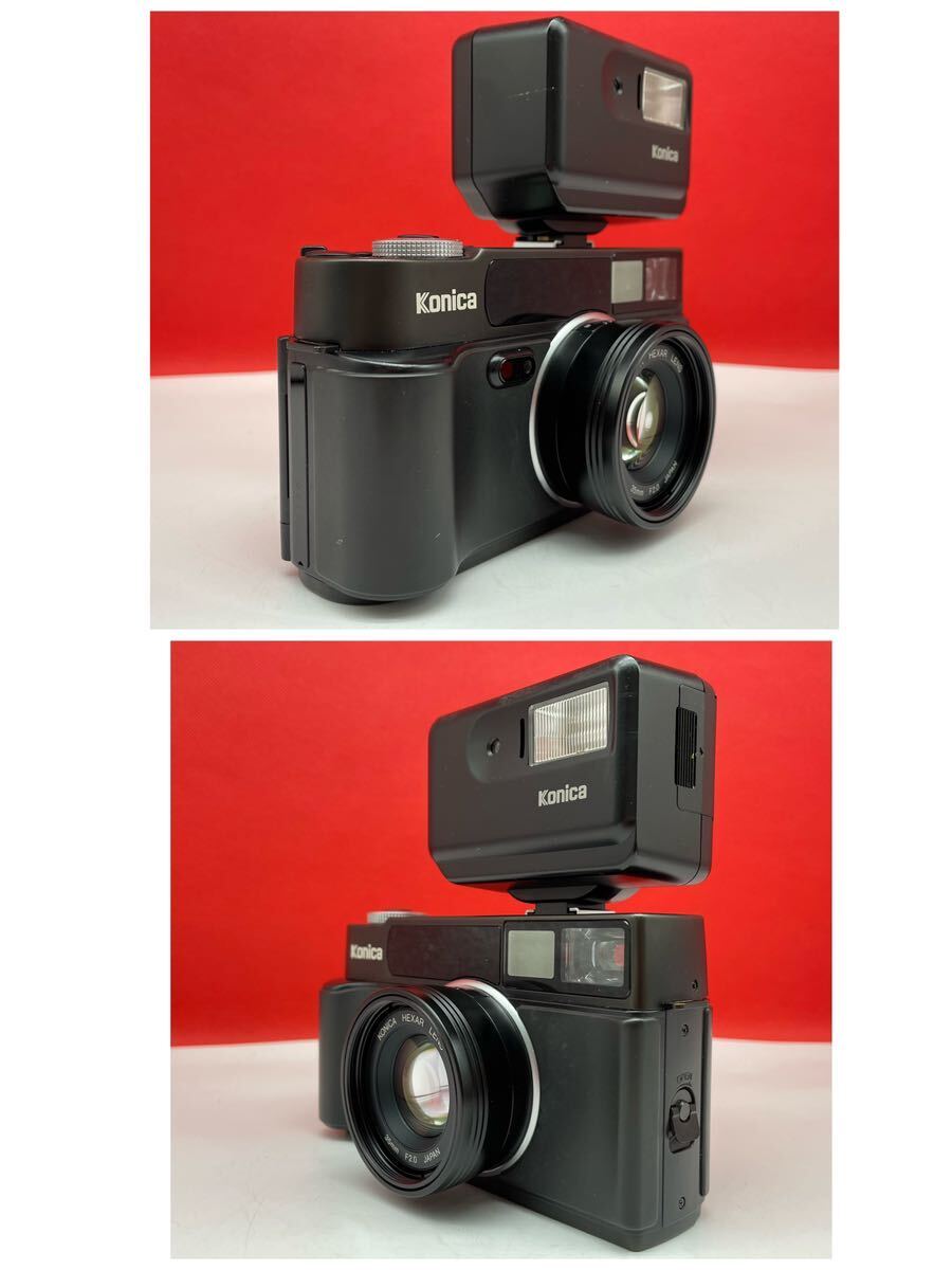 □ KONICA HEXAR black コンパクトフィルムカメラ 35mm F2.0 動作確認済 シャッター、露出計OK ストロボ コニカの画像2