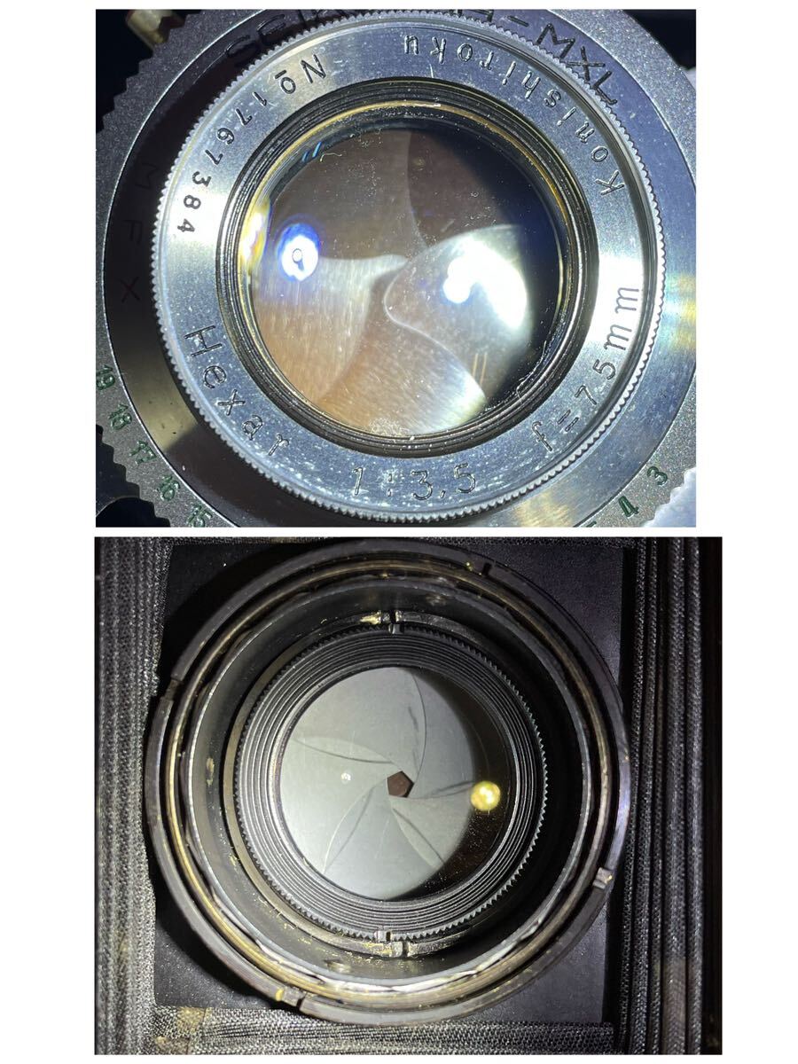 □ Pearl III iii 蛇腹カメラ フィルムカメラ KONISHIROKU 小西六 レンズ Hexar F3.5 75mm ヘキサー 動作確認済 現状品 パールの画像10