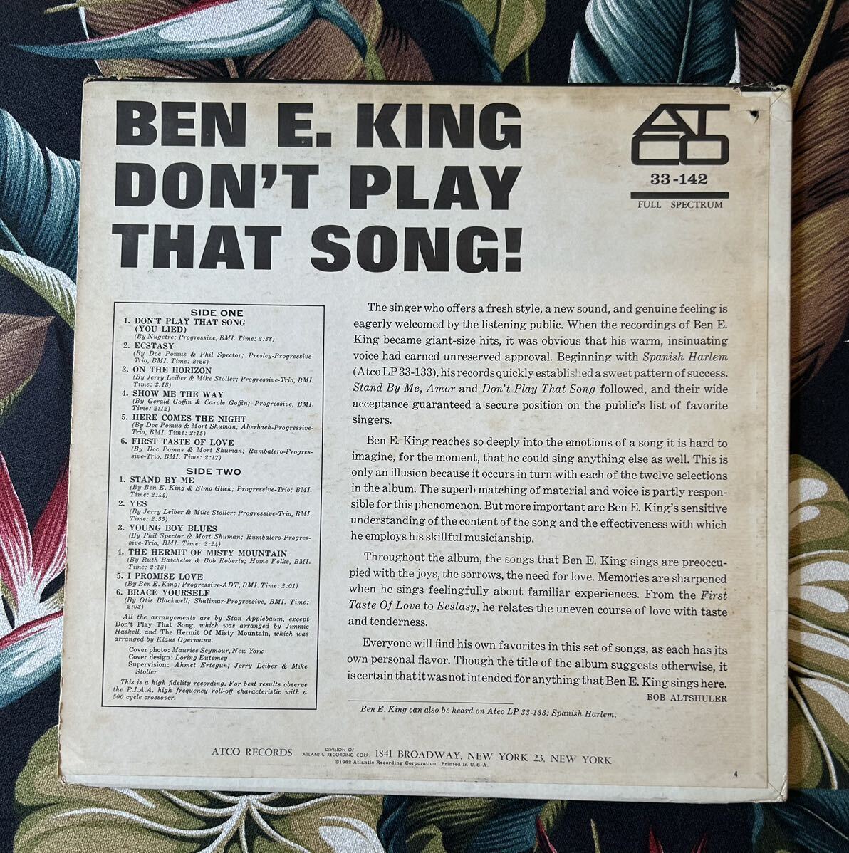 Ben E. King 1962 US Original LP Don't Play That Song! ATCO - 33-142 .. ベンEキング オールディーズ ロカビリー_画像2