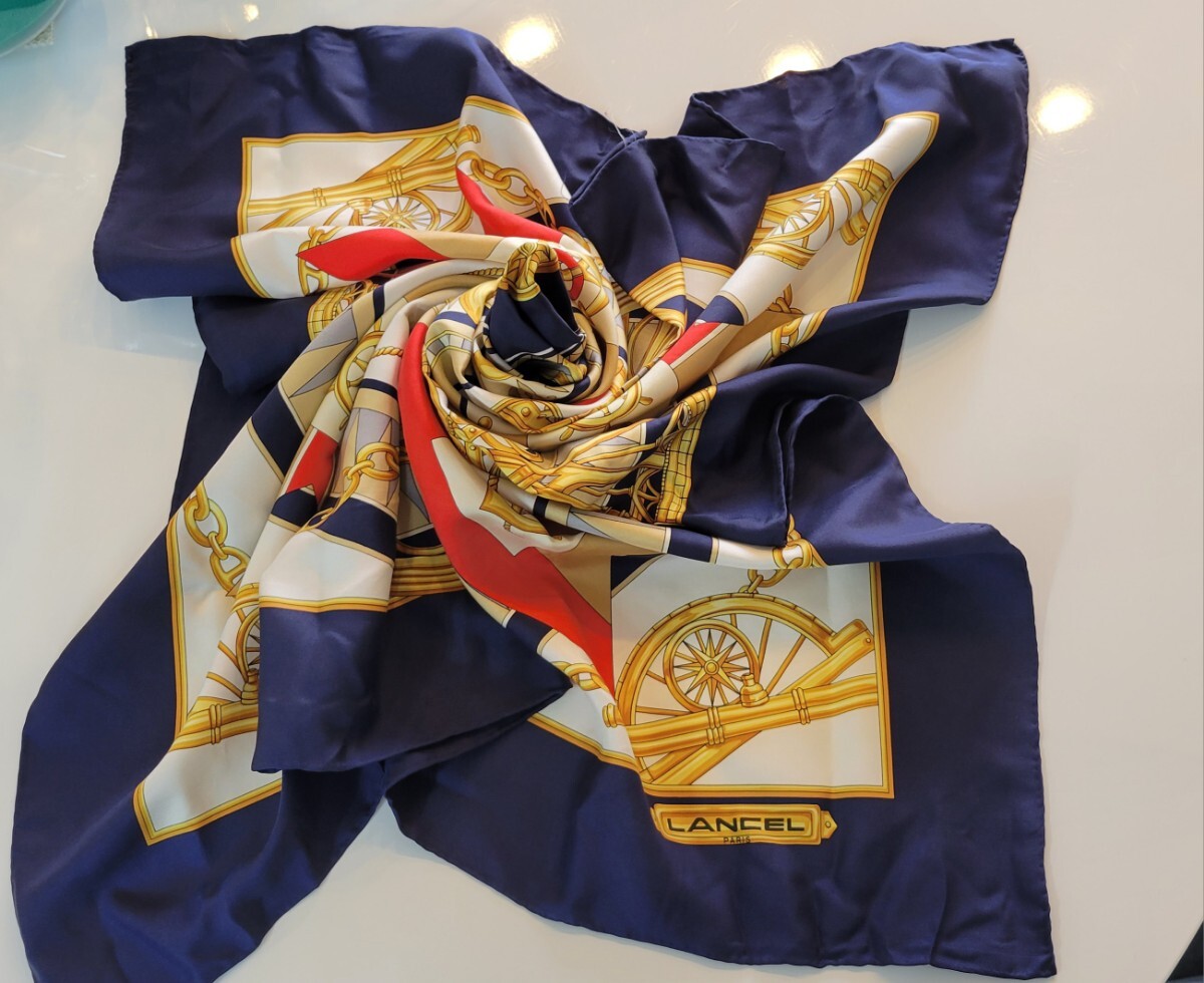 シルクスカーフ　Lancel　ランセル　総柄　日本製　絹　大判　スカーフ