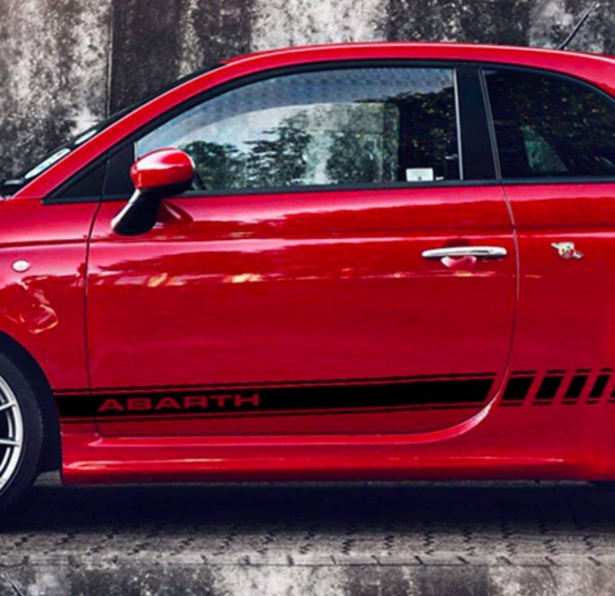 ステッカー ２個 車 ABARTH アバルト サイド レーシングストライプ スカート ライン 黒 ブラック ★新品送料無料★ 外装 デカール_画像3