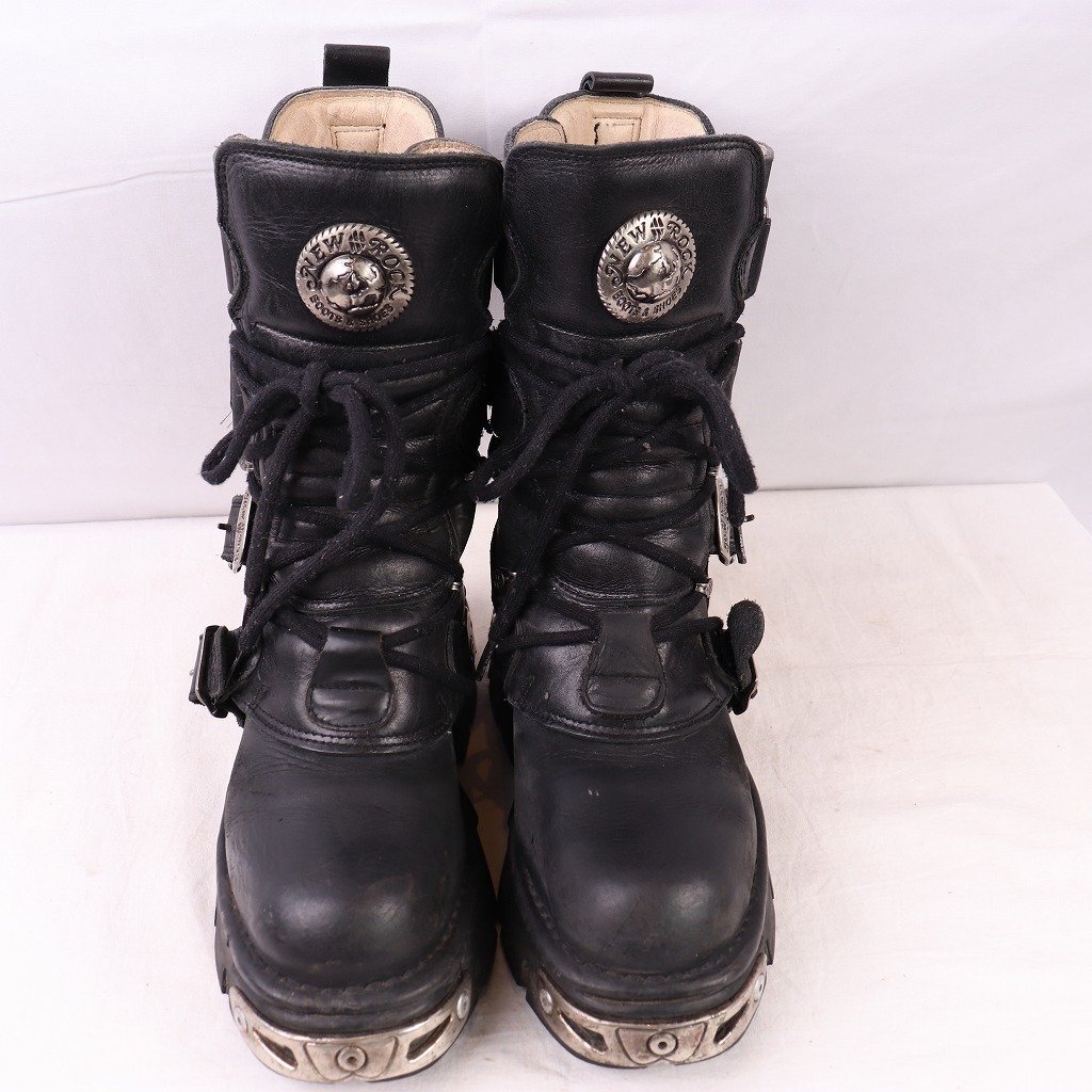 ニューロック 38 C 23.5cm 位/ スペイン製 NEWROCK 厚底 ラバーソール レザー ブラック 黒 レディース ウィメンズ 中古 古靴 eb1214_画像2