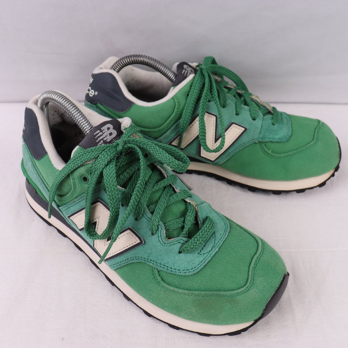 574 ニューバランス 26.0cm/new balance 緑 グリーン オフホワイト 紺 ネイビー 中古 古着 メンズ スニーカー yy3267_画像6