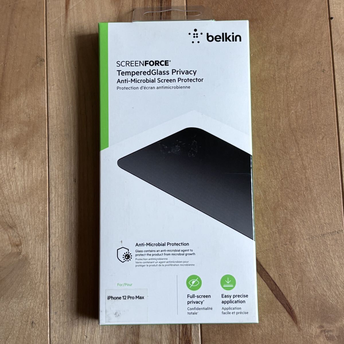 Belkin ベルキン iPhone 12 Pro Max 用 保護ガラスフィルム 強化ガラス 抗菌 プライバシー保護の画像1