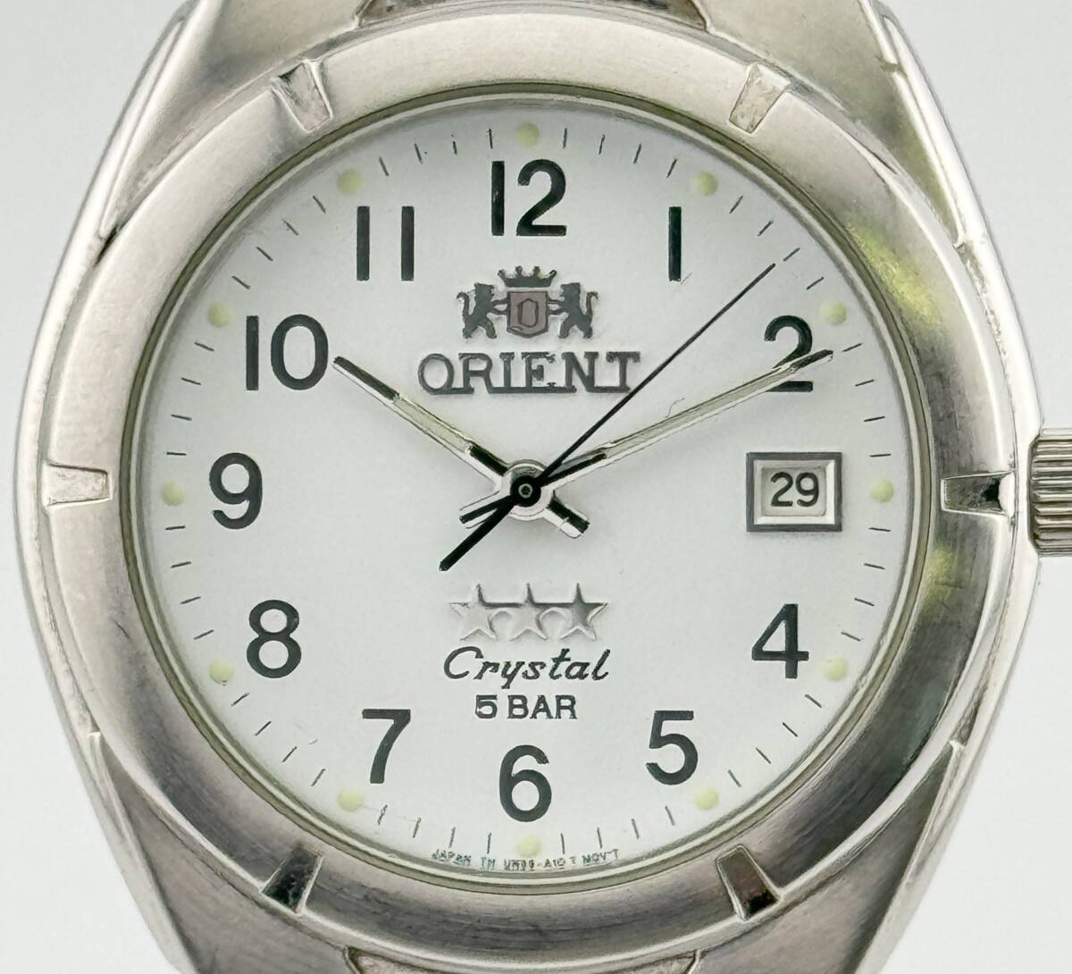 【オリエント 1円～】 ◎ORIENT◎ UN59-C2 スリースター クリスタル デイト 腕時計 クォーツ 稼働 メンズ L8279の画像2