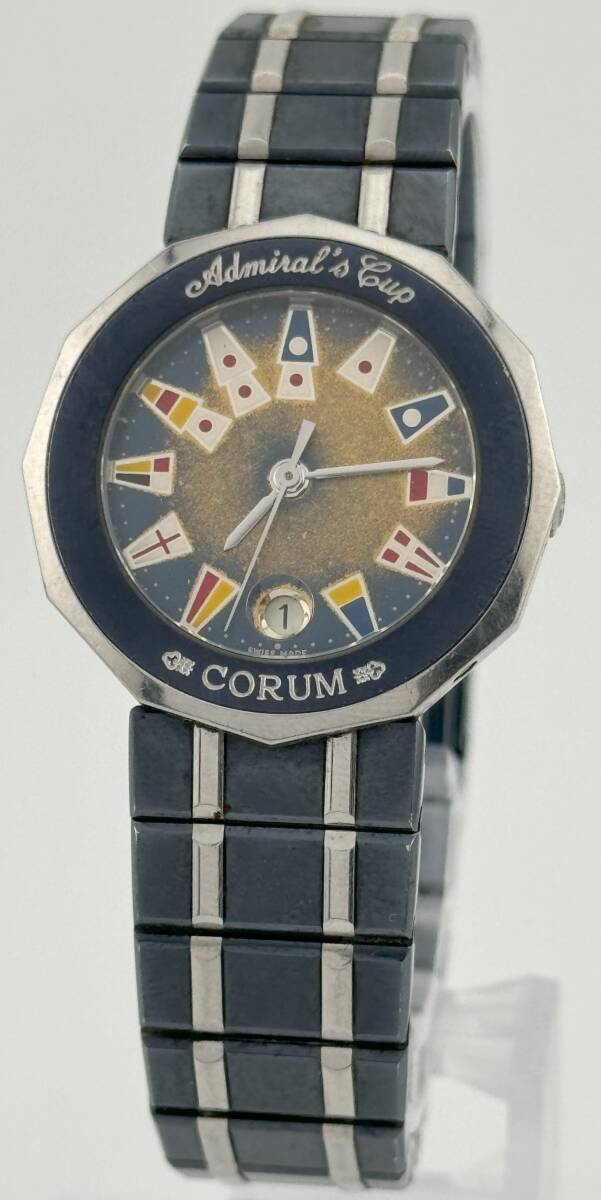 [ Corum 1 jpy ~] *CORUM* 39.610.30.V050 Admiral z cup gun blue Date wristwatch quartz operation lady's L82U95
