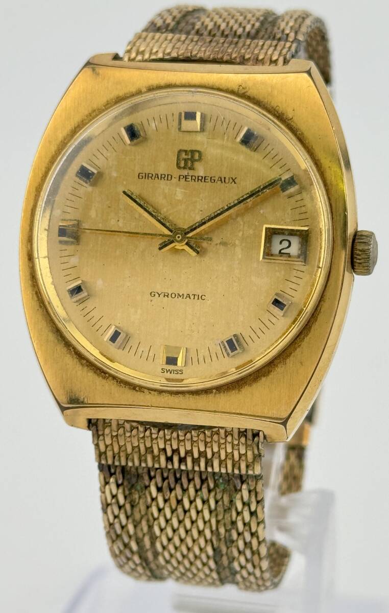 【ジラールペルゴ 1円～】 ◎GIRARD-PERREGAUX◎ ゴールド デイト 腕時計 AT 不動 メンズ L82E93の画像1