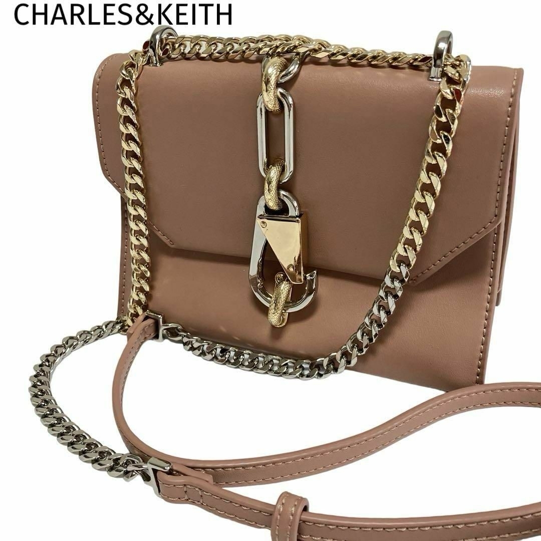 CHARLES&KEITH　ショルダーバッグ　ピンク　ターンロッククロスボディ_画像1