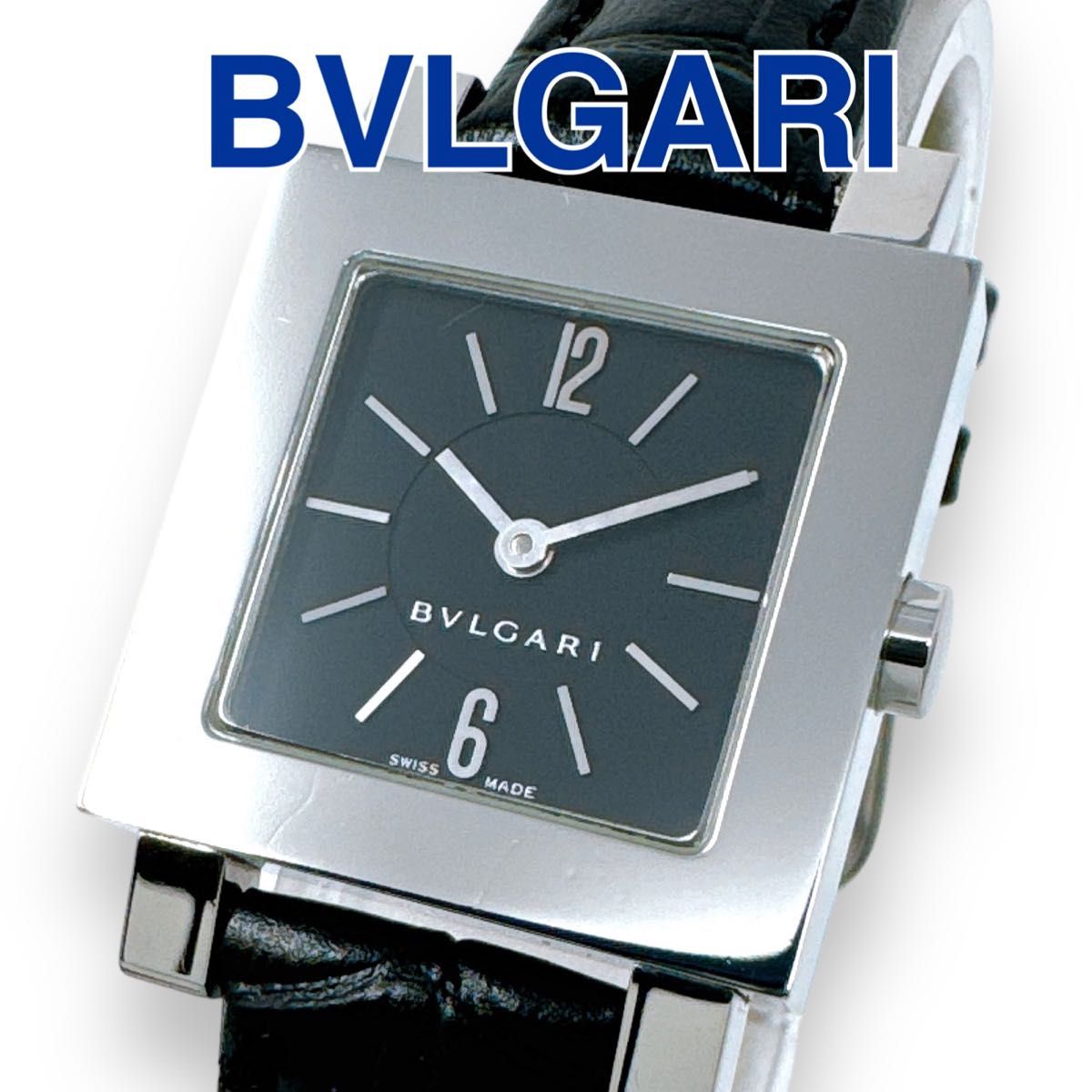 ブルガリ クアドラード SQ22SL 革ベルト ブラック レディース 時計 稼働 BVLGARI 黒文字盤 スクエア クォーツ