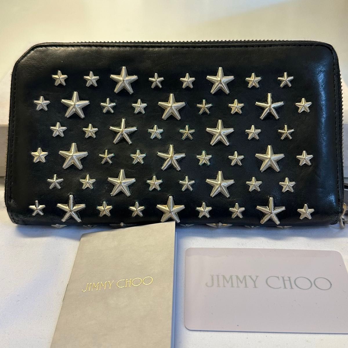 未使用に近い！ ジミーチュウ JIMMY CHOO 財布 長財布　スタースタッズ　カーナビー　ラウンドファスナー