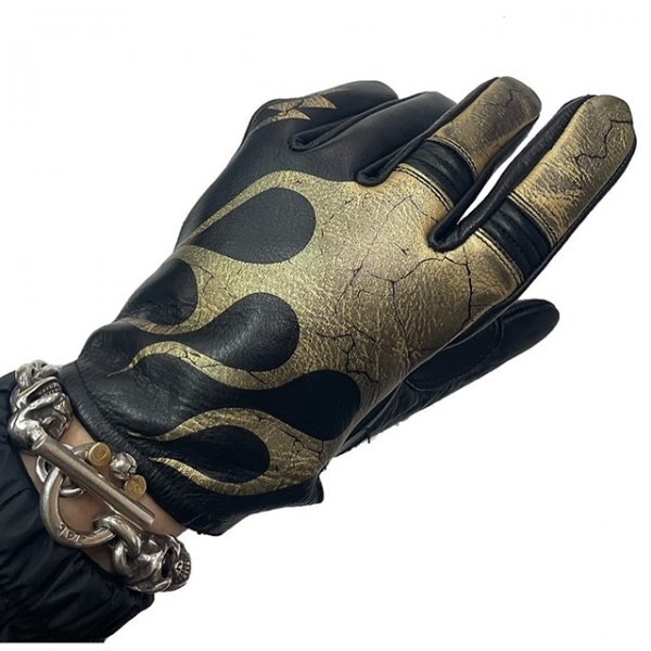 送料0 Vin&Age ヴィンアンドエイジ LUSTER FLARE SHORT GLOVES ラスターフレアショートグローブ VG24F GOLD-M 春夏秋用 クラック加工の画像4