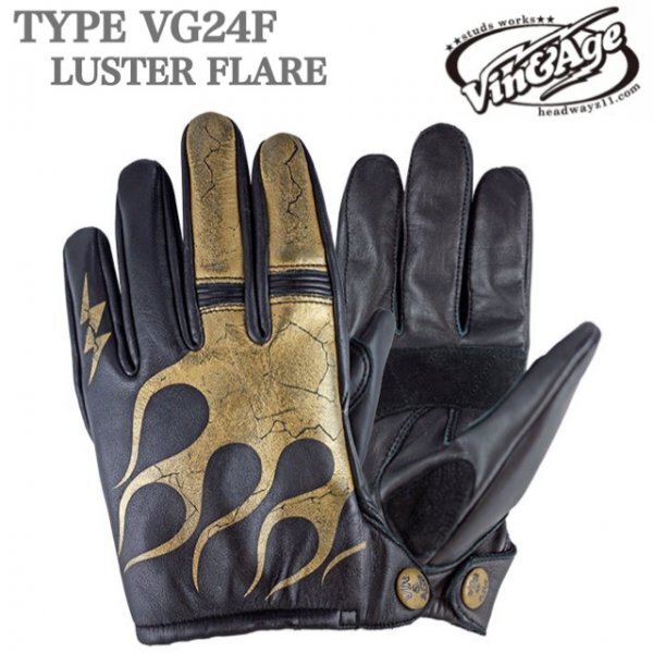 送料0 Vin&Age ヴィンアンドエイジ LUSTER FLARE SHORT GLOVES ラスターフレアショートグローブ VG24F GOLD-L 春夏秋用 クラック加工の画像1